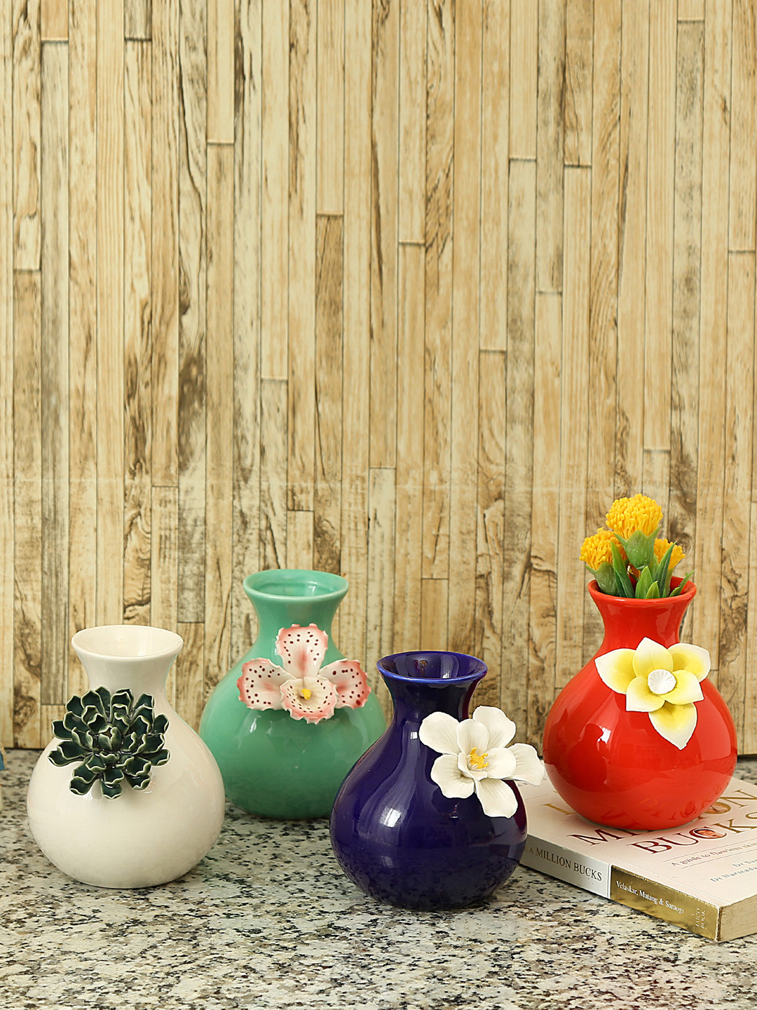 

Aapno Rajasthan Set of 4 Multicoloured Ceramic Flower Vase, Multi