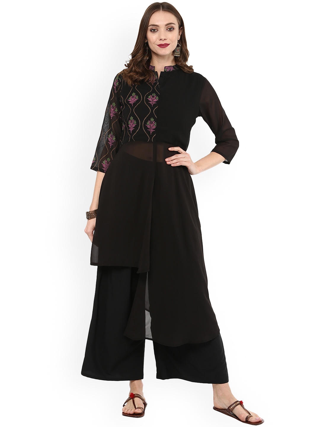 

ZIYAA Women Black Printed Kurti with Palazzos
