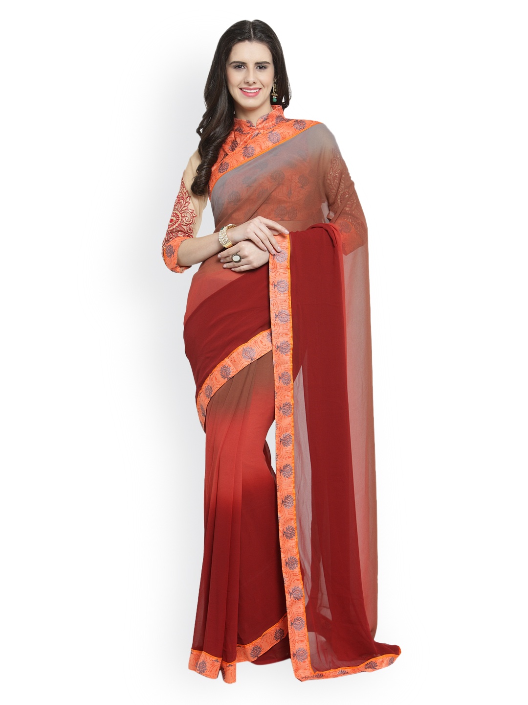 

Shaily Maroon Solid Pure Georgette Saree