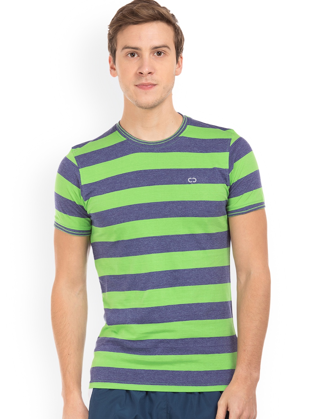 

Colt Men Green Striped Round Neck T-shirt