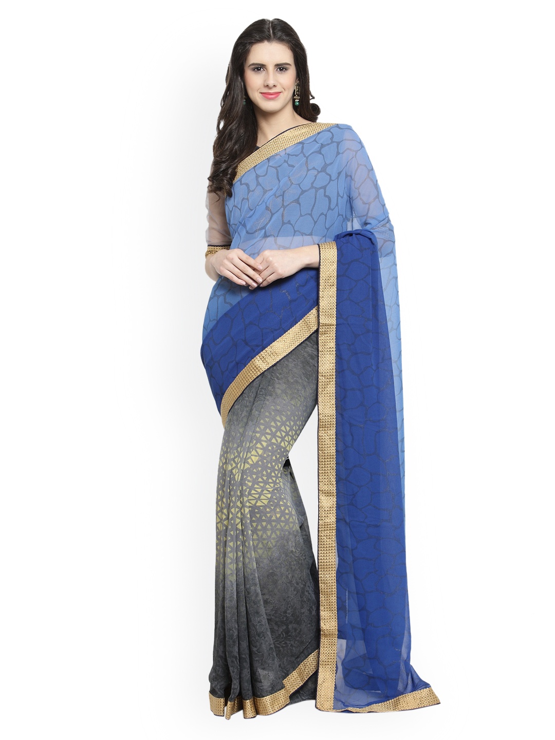 

Shaily Blue Printed Pure Georgette Saree