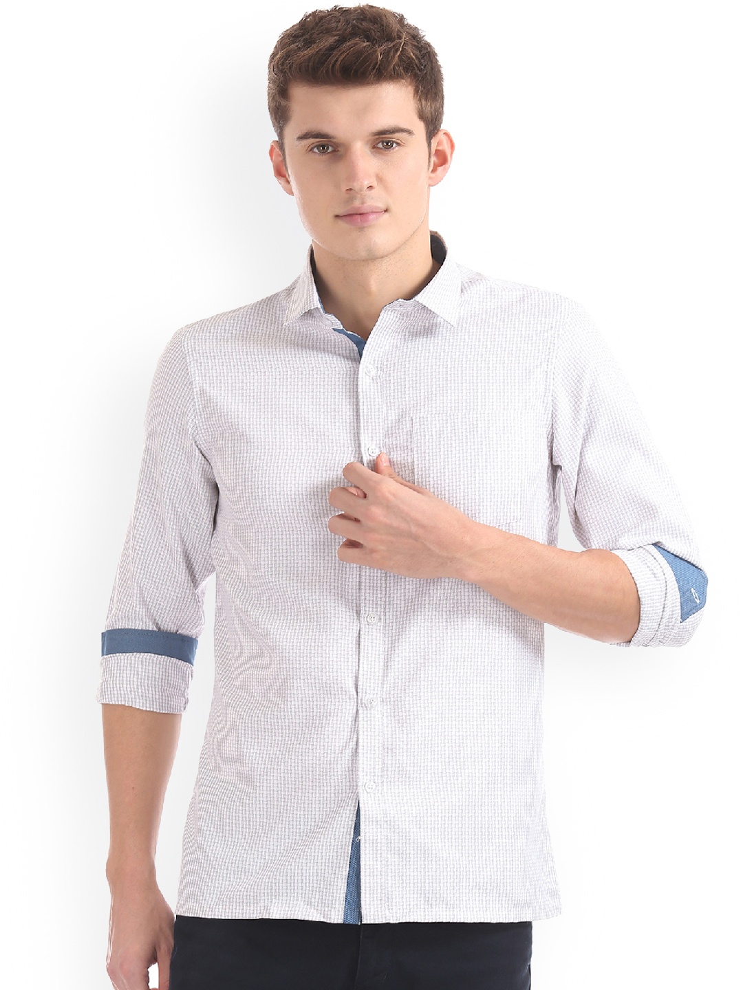 

Excalibur Men White & Grey Regular Fit Checked Casual Shirt