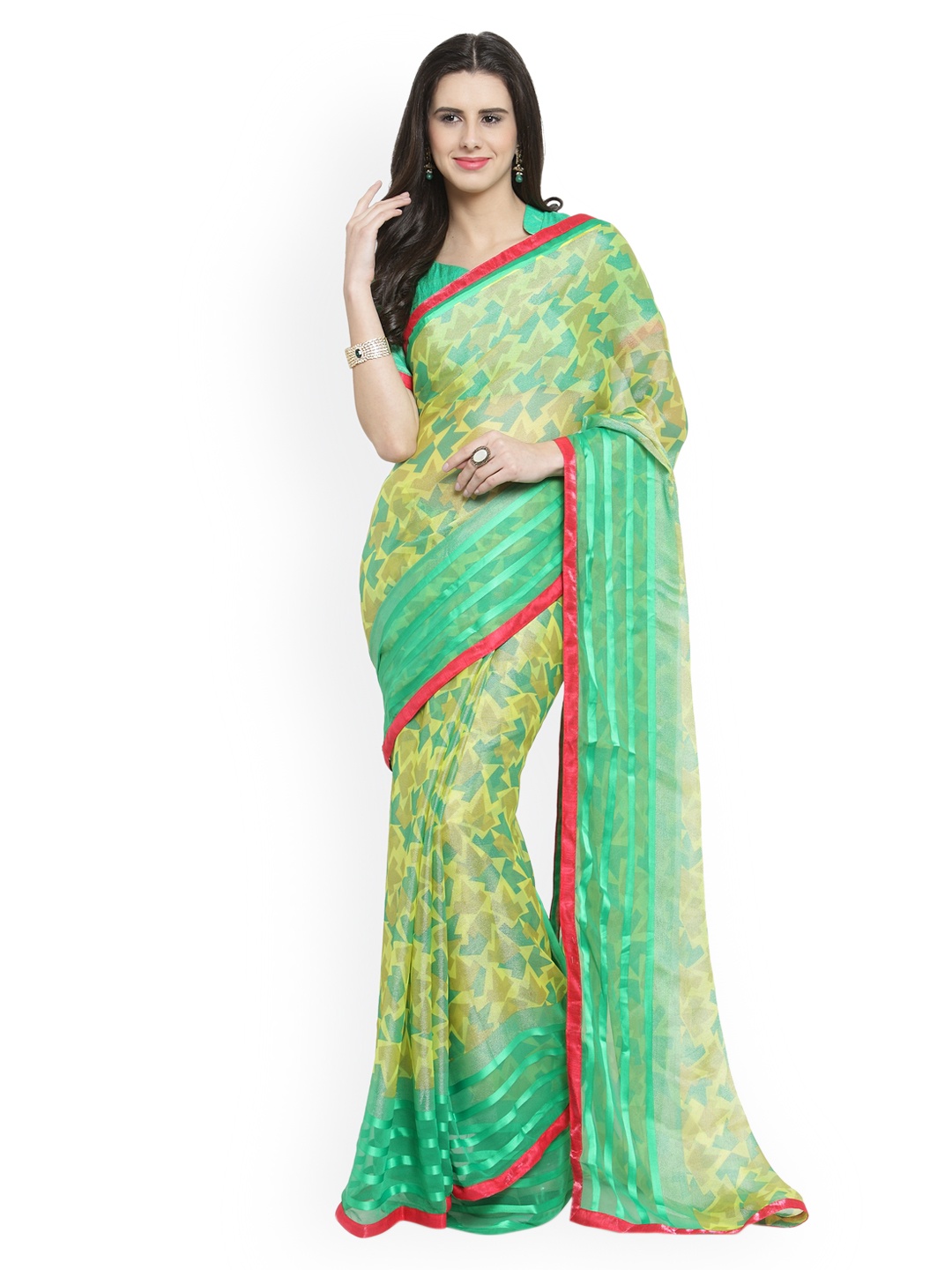 

Shaily Sea Green Printed Silk Blend Saree