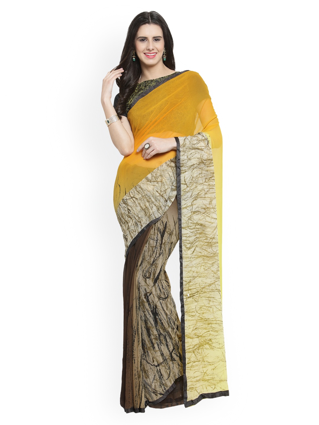 

Shaily Yellow Printed Pure Georgette Saree
