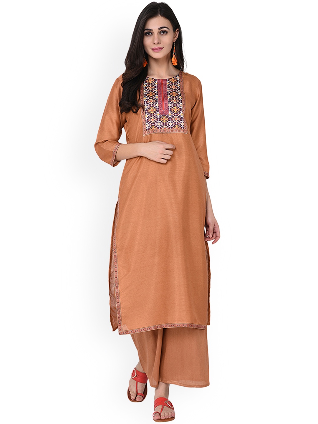 

ZIYAA Women Brown Yoke Design Kurta with Palazzos