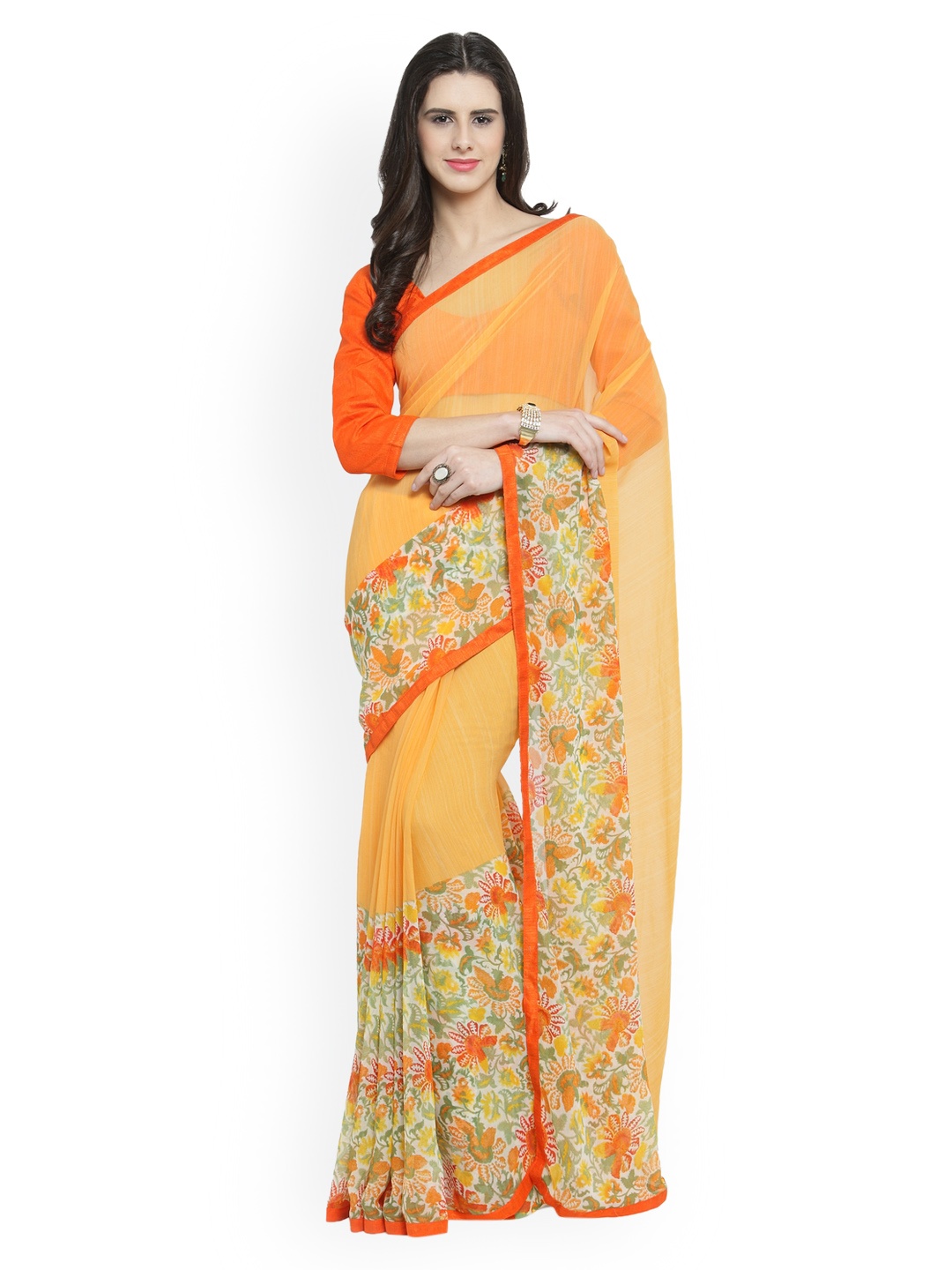 

Shaily Orange Solid Pure Georgette Saree