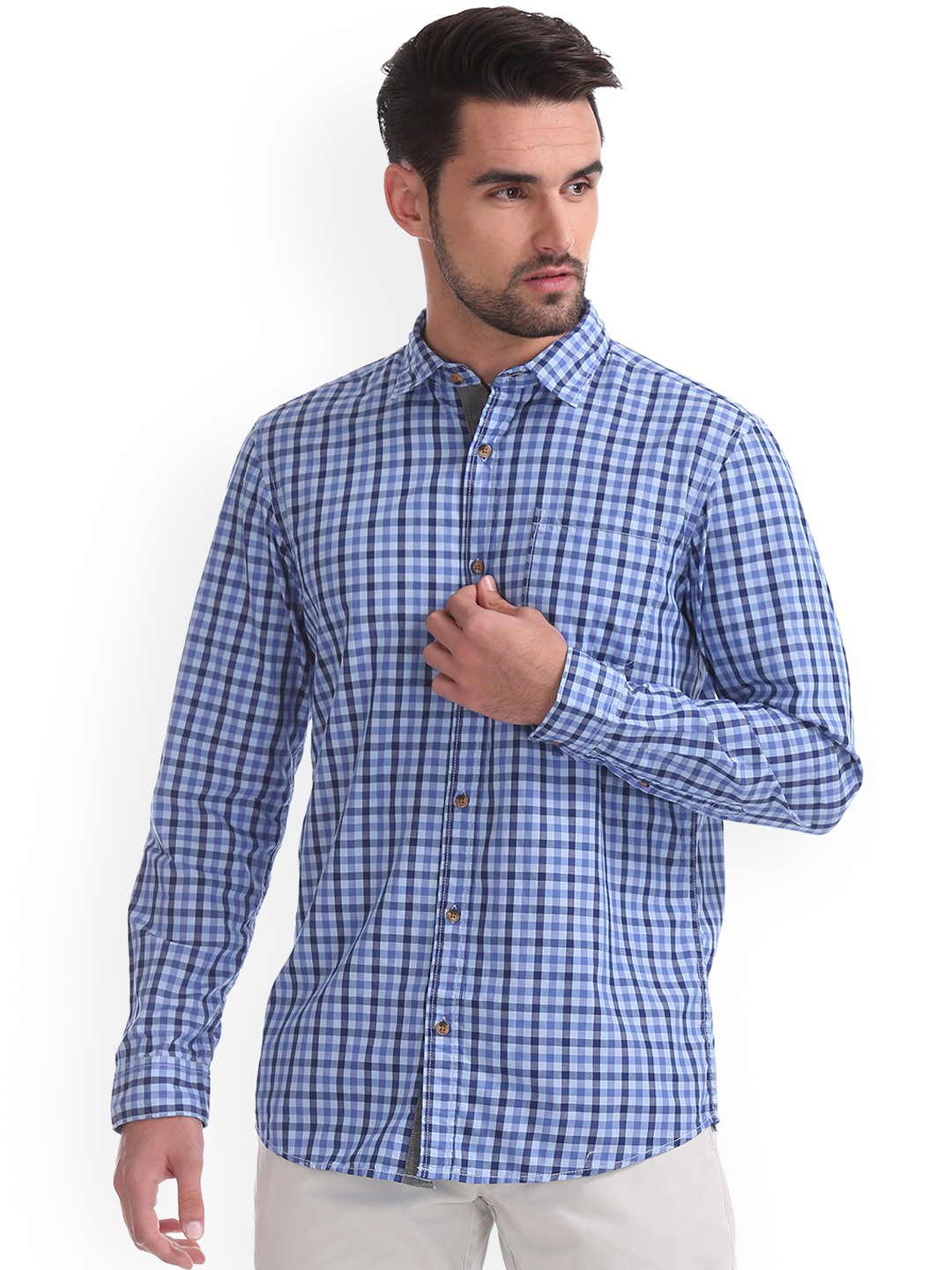 

Ruggers Men Blue Regular Fit Checked Casual Shirt