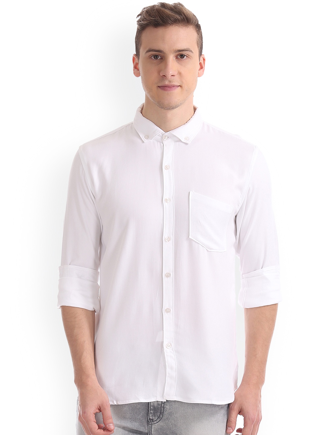 

Ruggers Men White Regular Fit Solid Casual Shirt