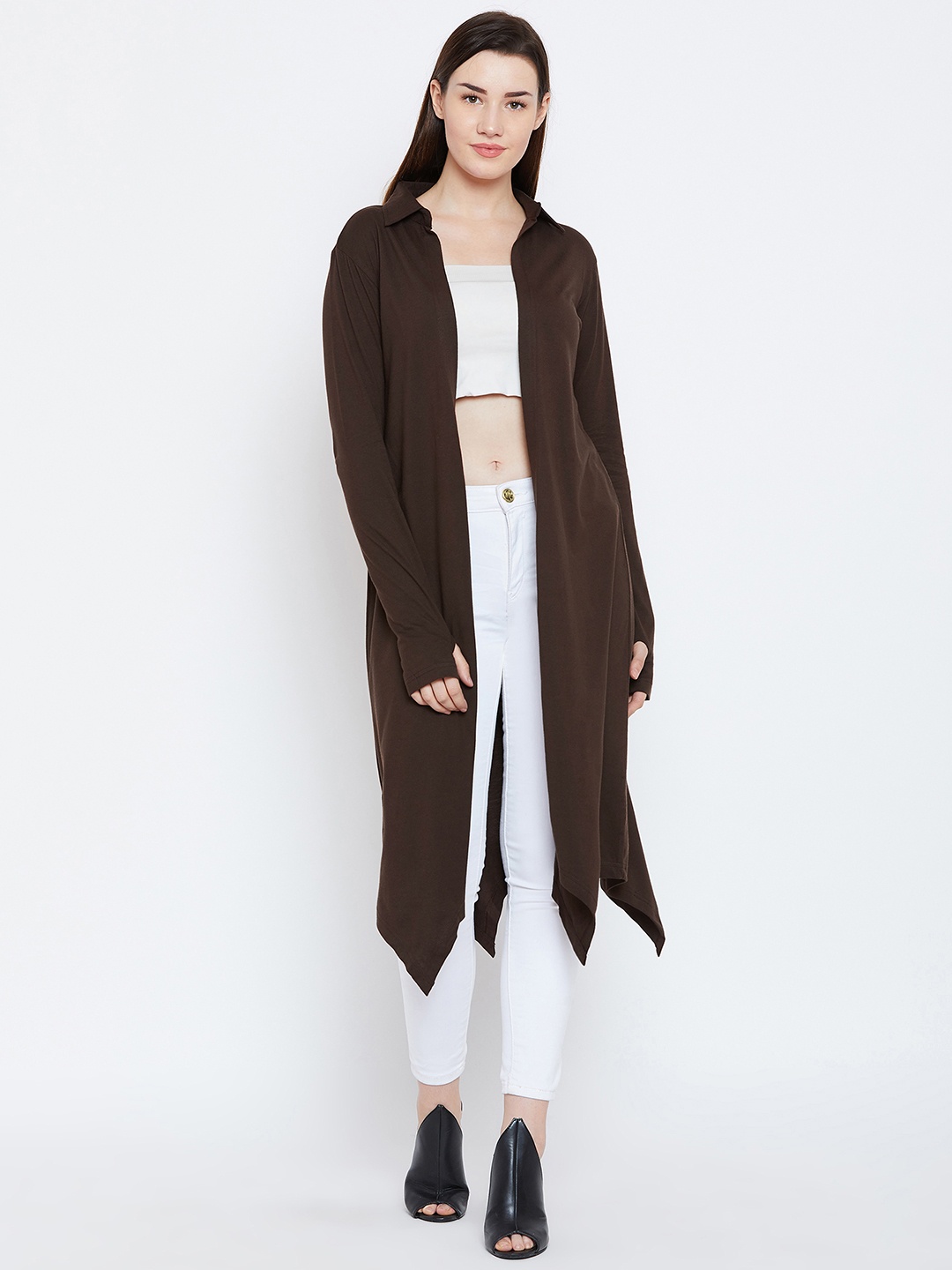 

Hypernation Brown Solid Open Front Shrug
