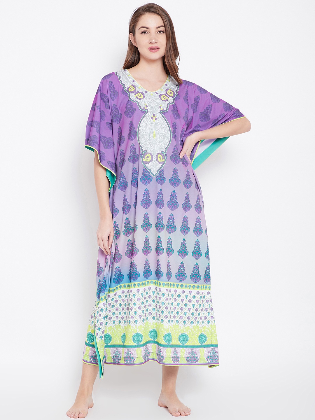 

The Kaftan Company Purple Printed Nightdress