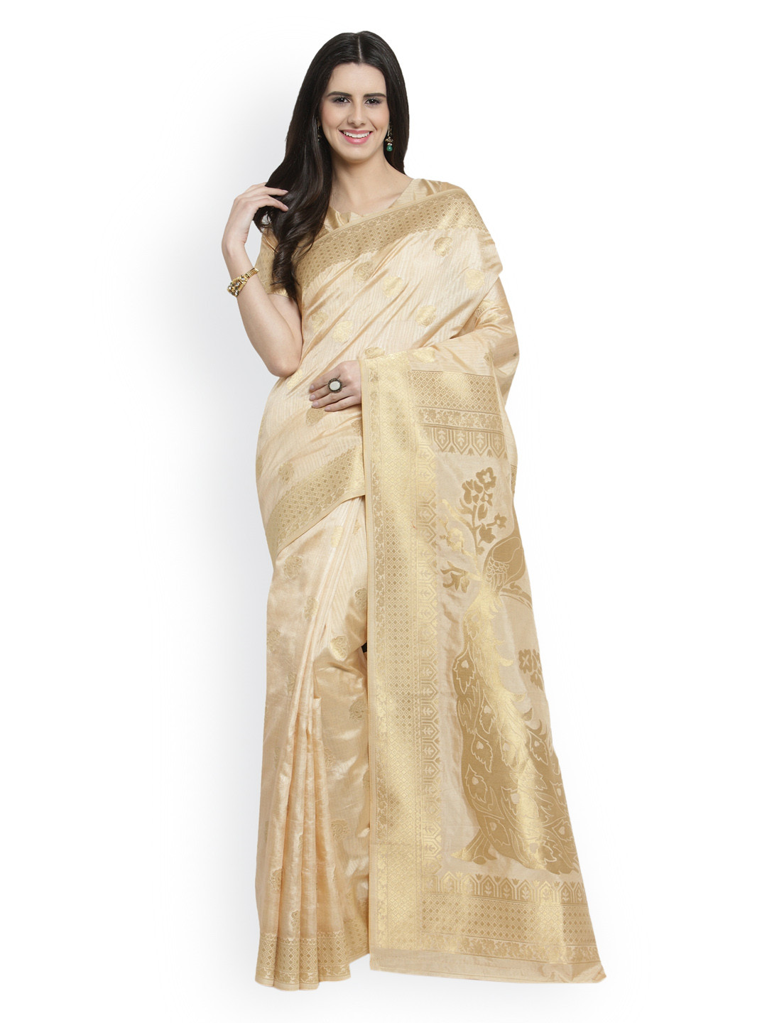 

Shaily Cream-Coloured Pure Silk Woven Design Banarasi Saree
