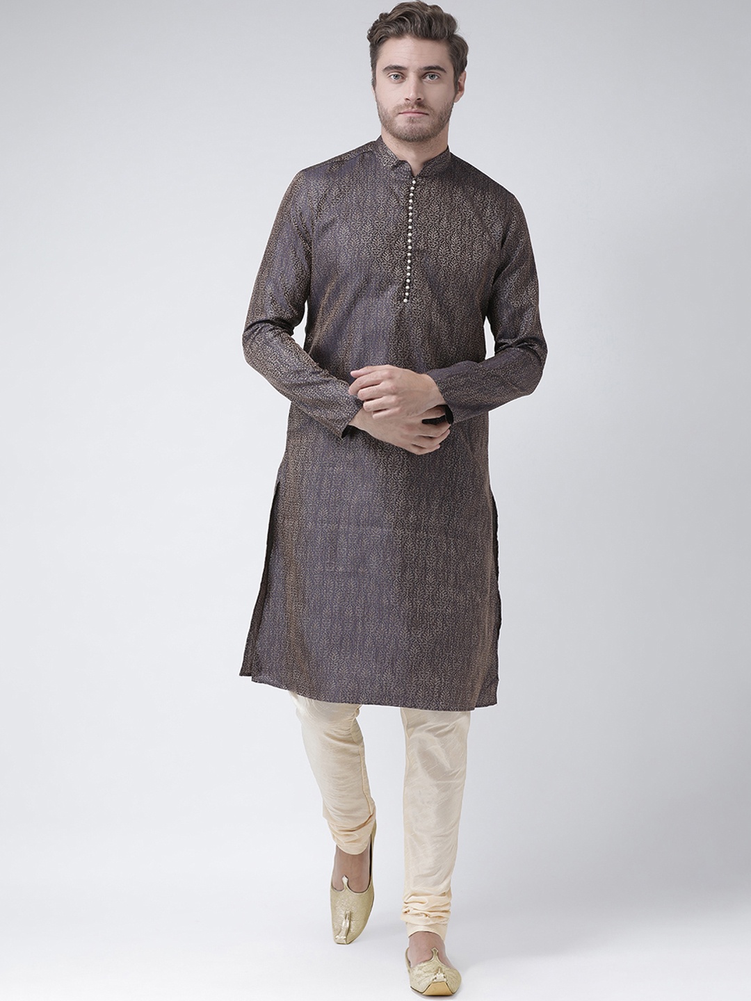 

DEYANN Men Navy Blue & Navy Blue Woven Design Straight Kurta