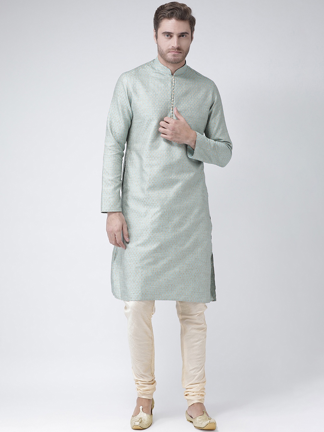

DEYANN Men Blue Woven Design Straight Kurta