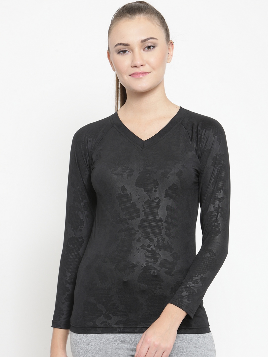 

Boston Club Women Black Printed V-Neck T-shirt