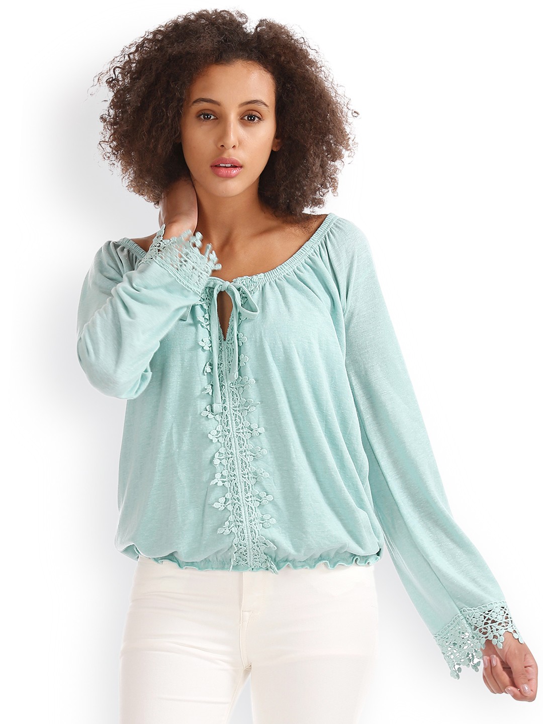 

Aeropostale Women Blue Solid Blouson Top