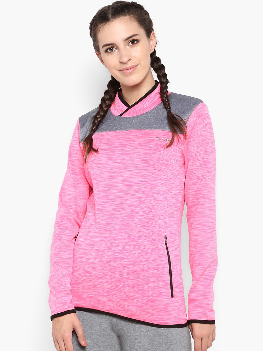 

Alcis Women Pink & Grey Colourblocked Sweatshirt