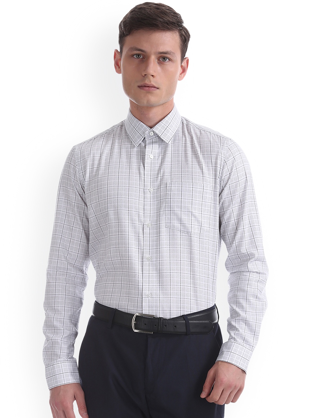 

Arrow New York Men White & Black Slim Fit Checked Formal Shirt