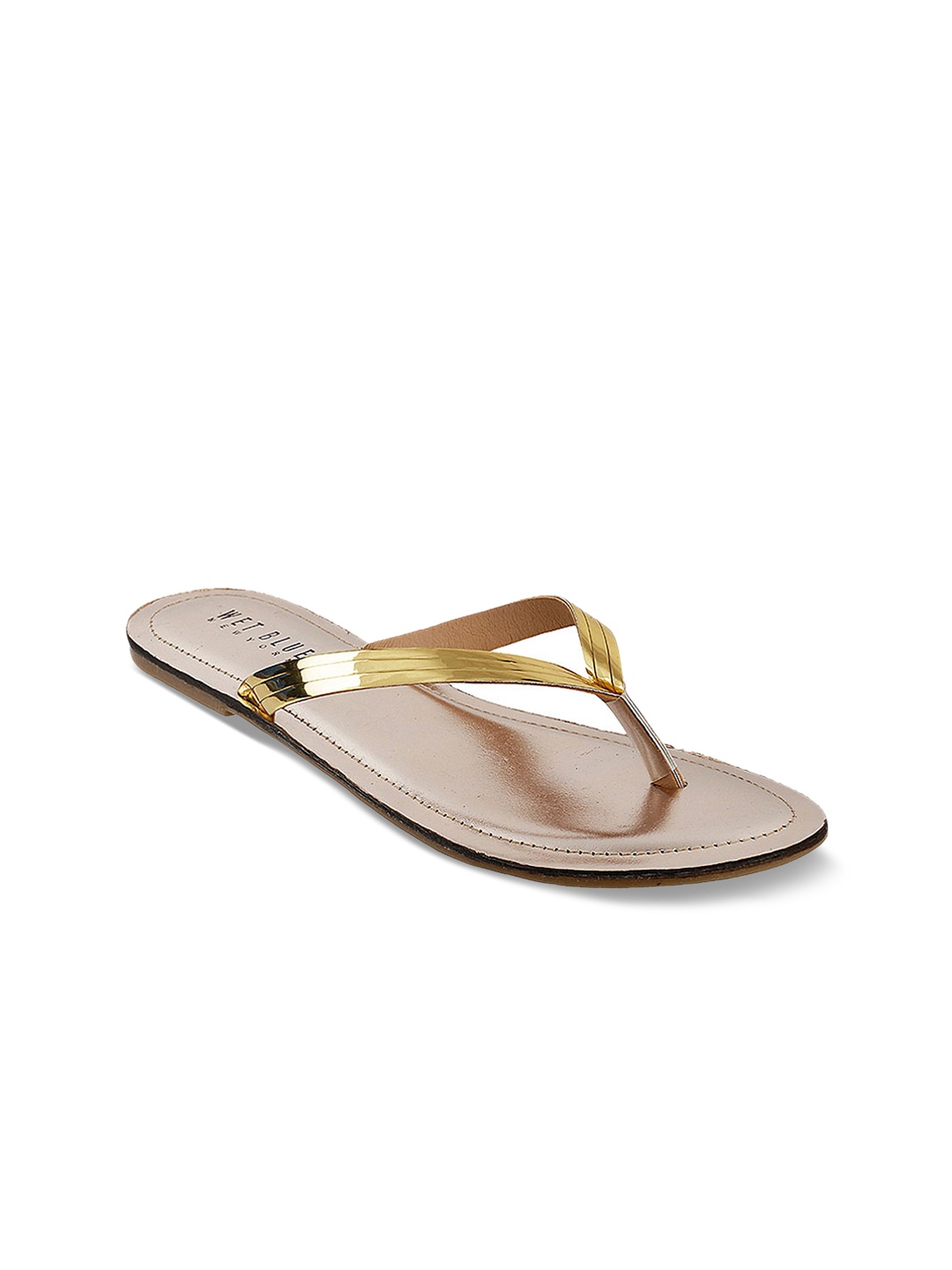 

Wet Blue Women Gold-Toned Solid T-Strap Flats