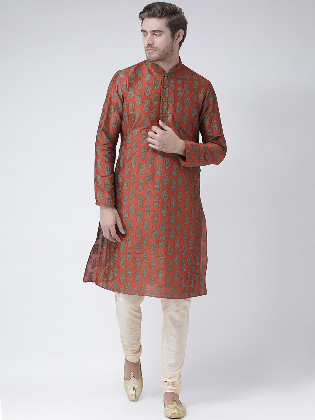 

DEYANN Men Rust Orange Printed Straight Kurta