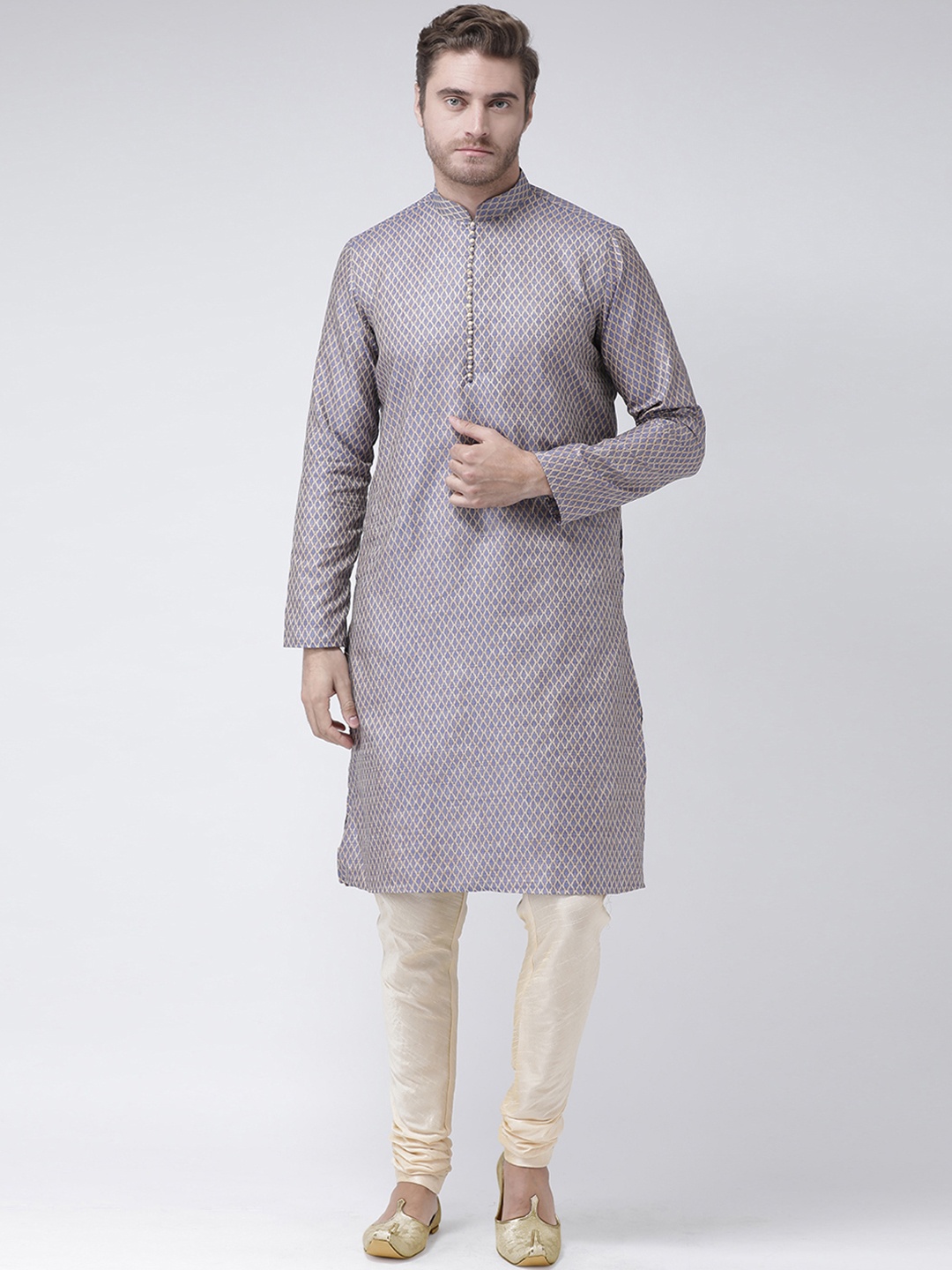

DEYANN Men Navy Blue Woven Design Straight Kurta