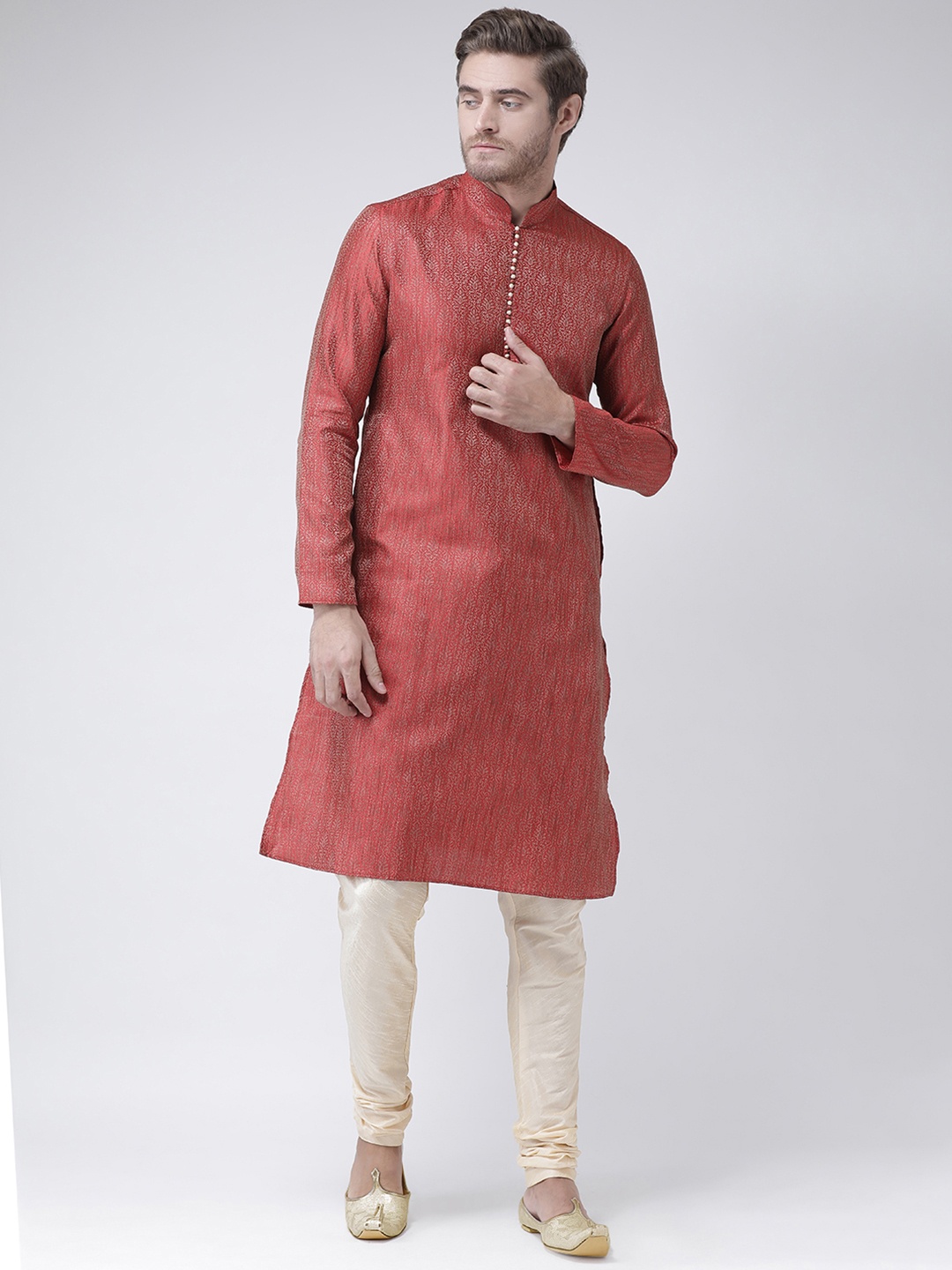 

DEYANN Men Red Woven Design Straight Kurta
