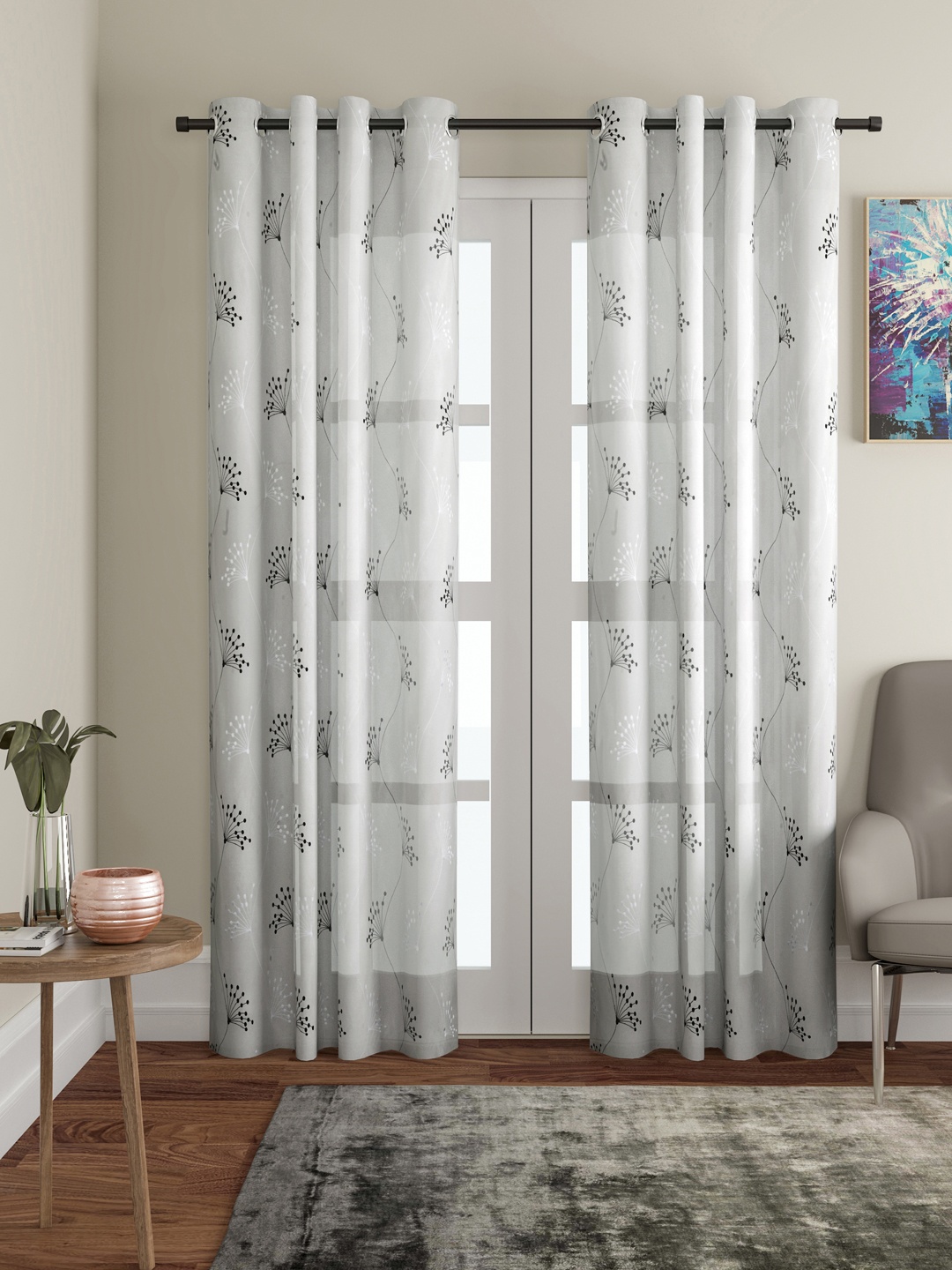 

Cortina White Set of 2 Embroidered Sheer Window Curtains
