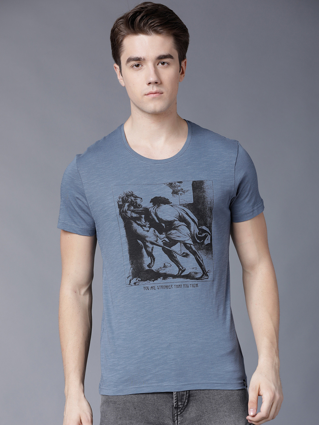 

LOCOMOTIVE Men Blue Printed Round Neck T-shirt