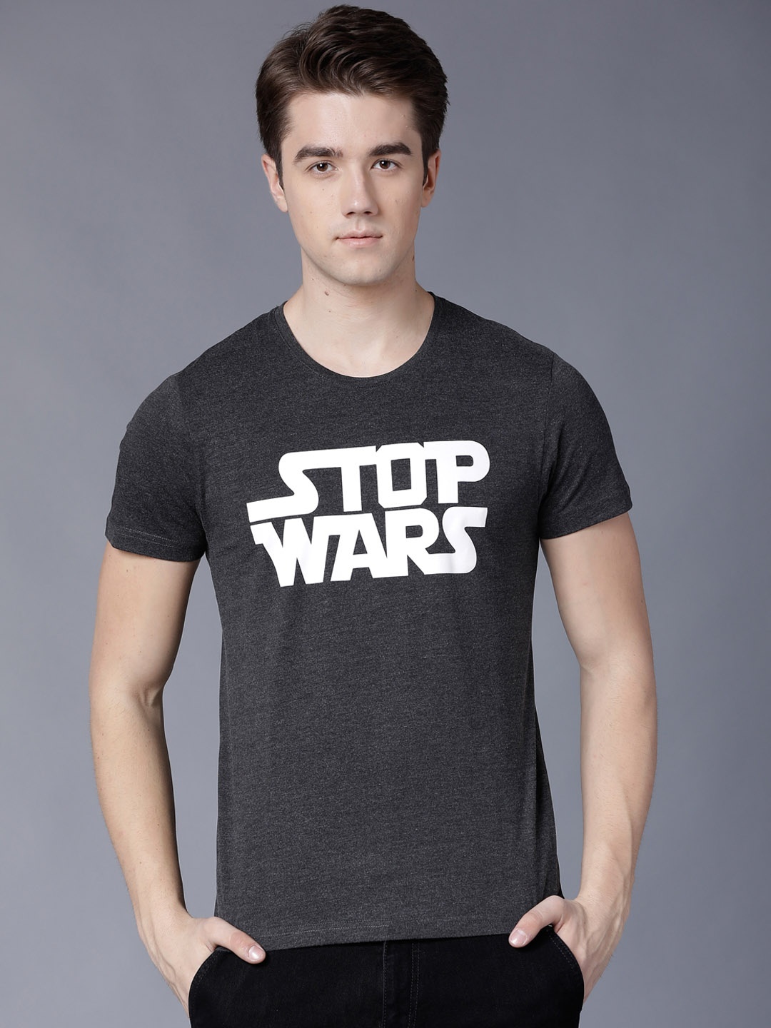 

LOCOMOTIVE Men Grey Printed Round Neck T-shirt