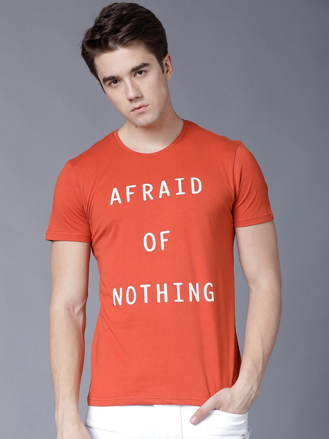 

LOCOMOTIVE Men Rust Printed Round Neck T-shirt