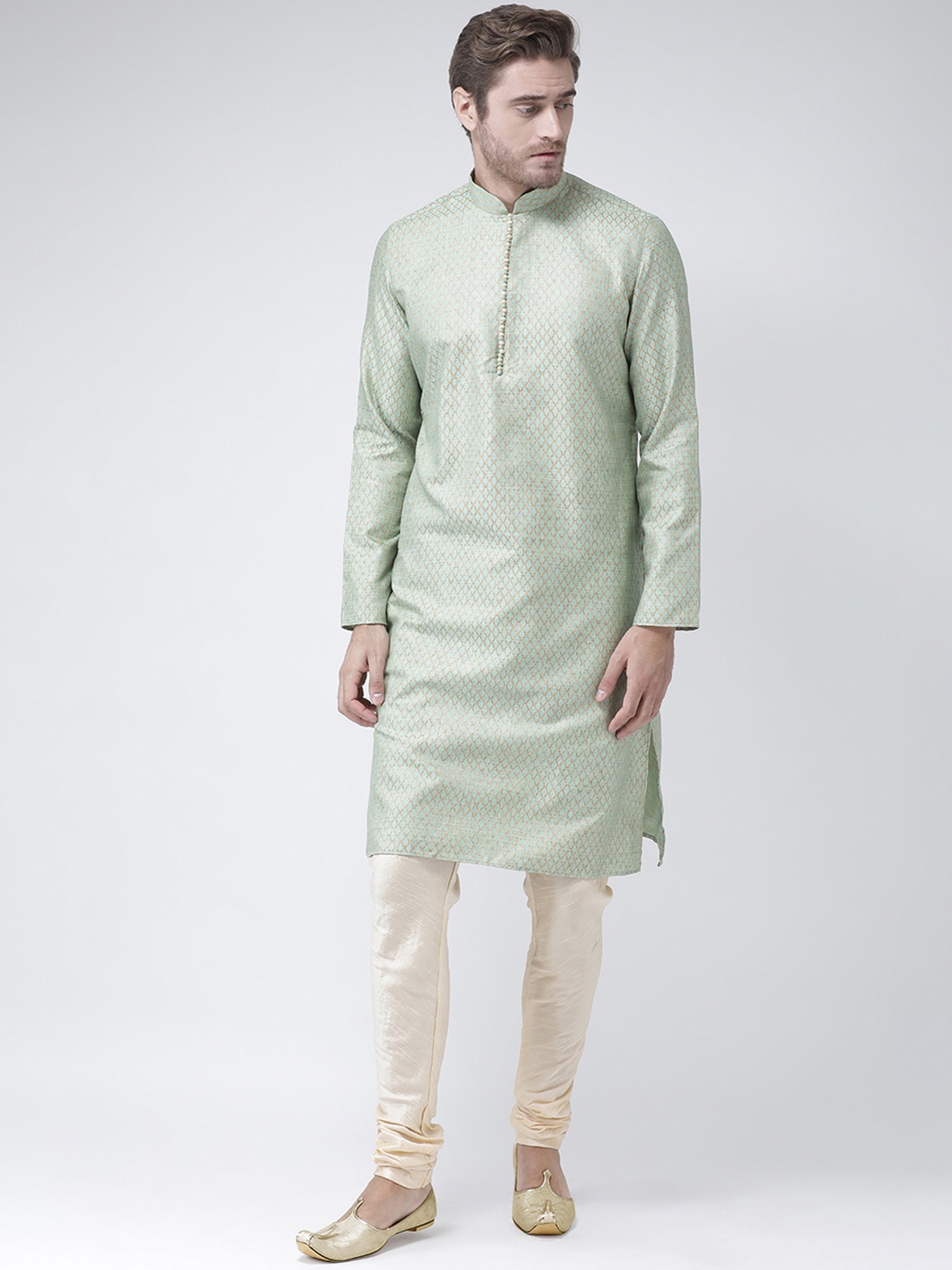 

DEYANN Men Green Woven Design Straight Kurta