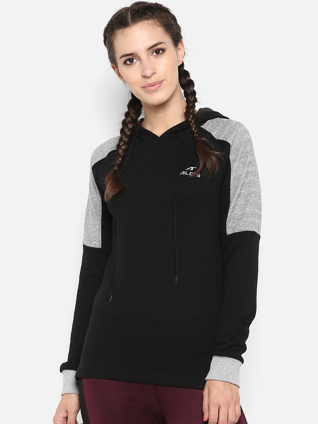 

Alcis Women Black & Grey Colourblocked Hooded Sweatshirt