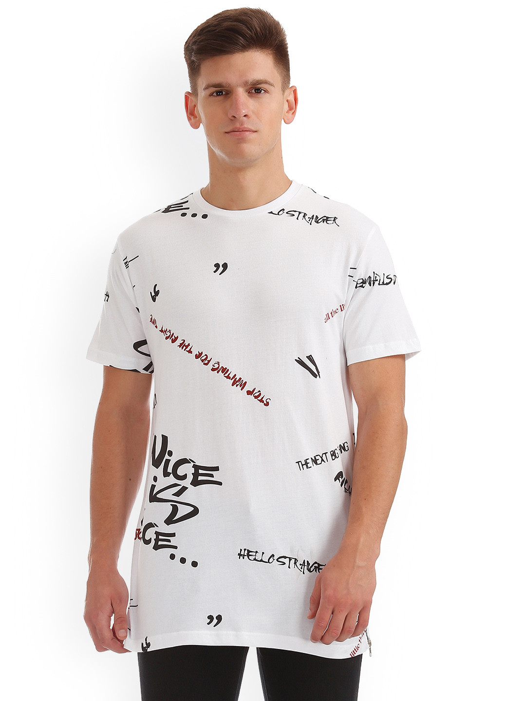 

Colt Men White Printed Round Neck :Longline T-shirt