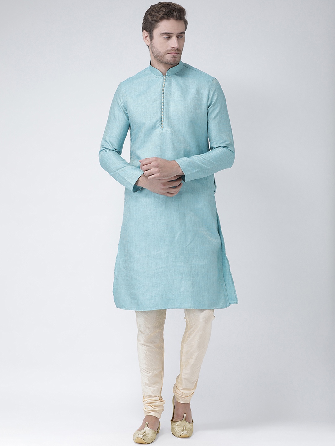 

DEYANN Men Blue Woven Design Straight Kurta