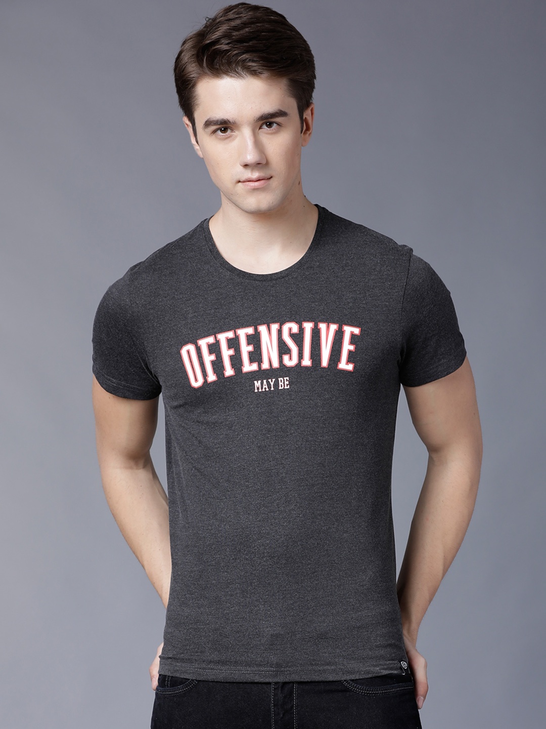 

LOCOMOTIVE Men Grey Printed Round Neck T-shirt