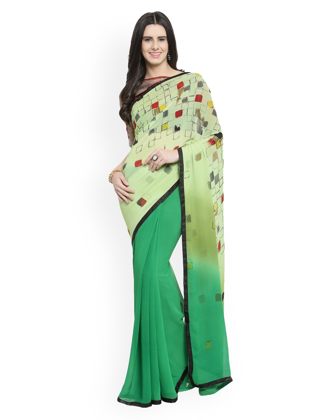 

Shaily Green Printed Pure Georgette Saree