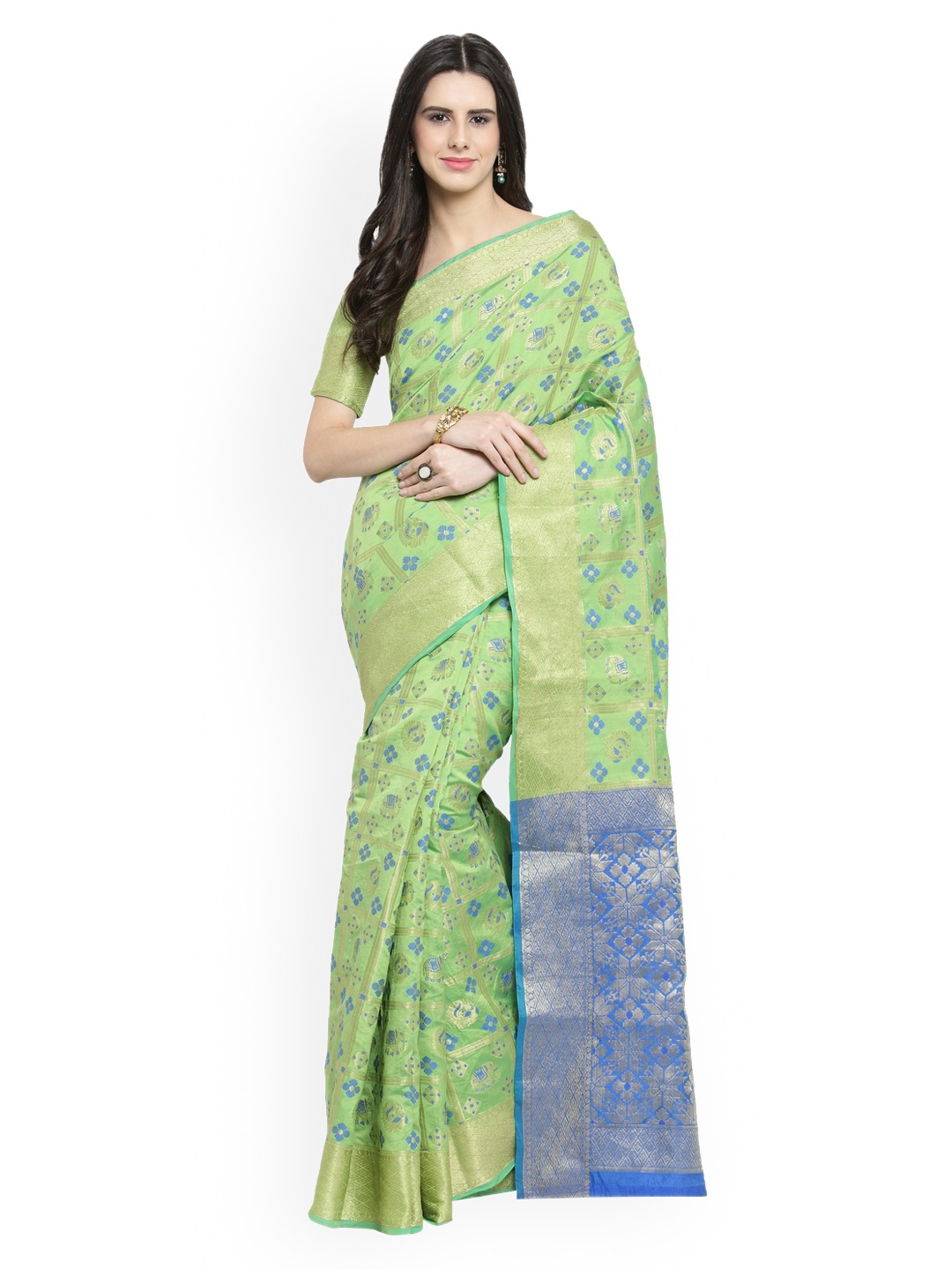 

Shaily Lime Green Pure Silk Woven Design Patola Saree