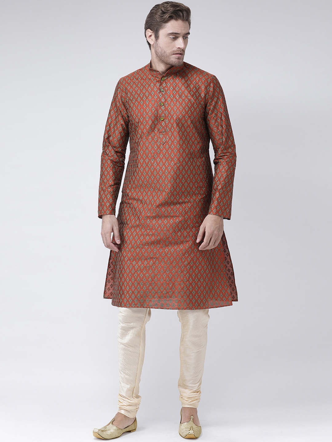 

DEYANN Men Rust Orange Printed Straight Kurta