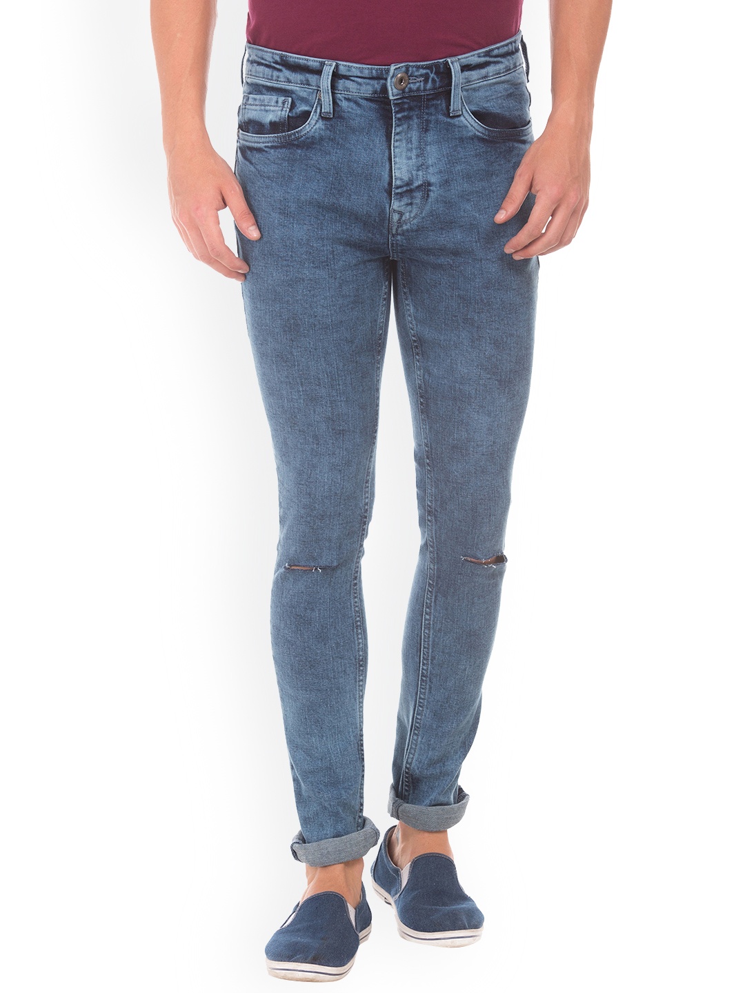 

Colt Men Blue Slim Fit Low-Rise Slash Knee Jeans