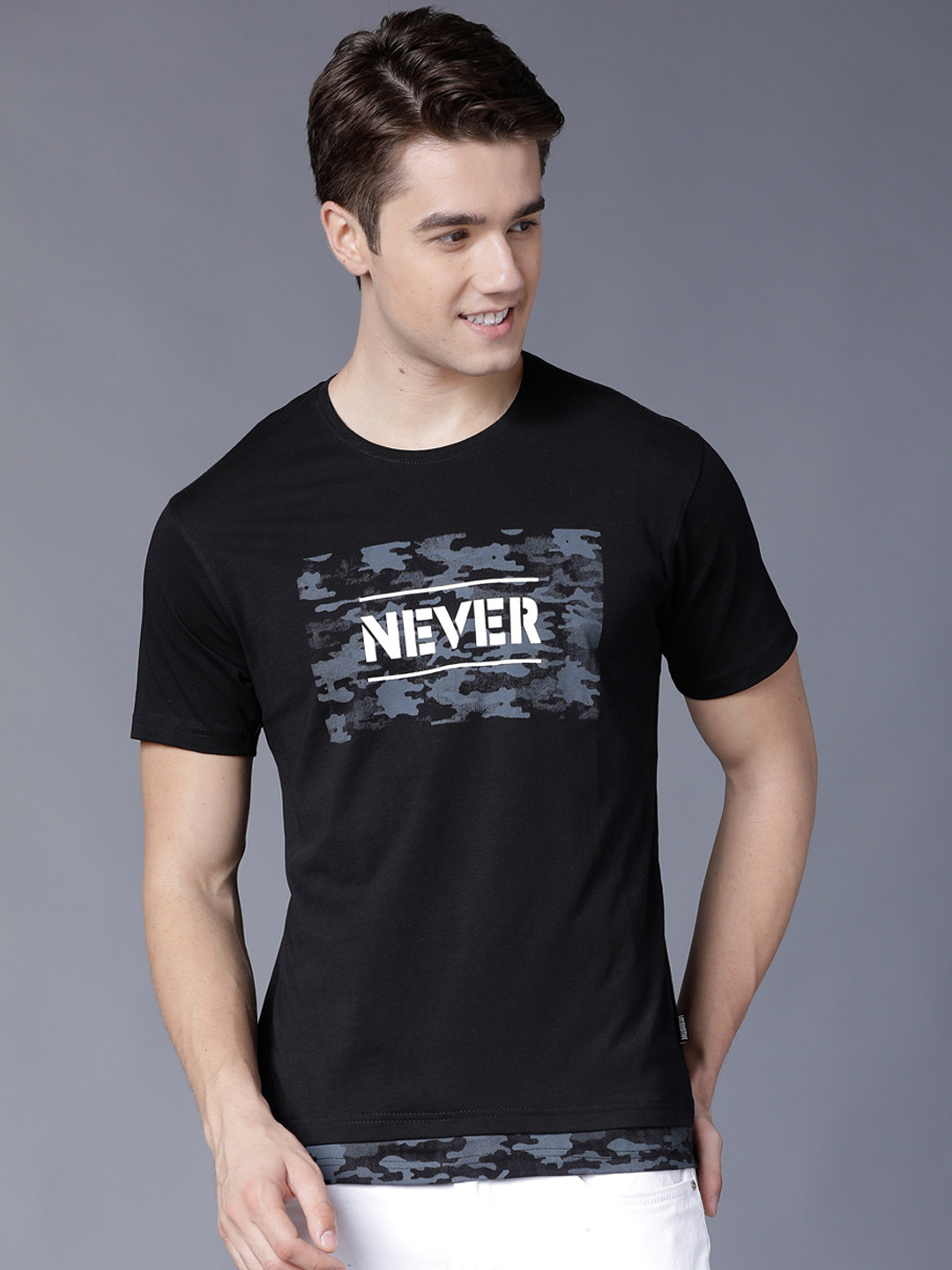 

LOCOMOTIVE Men Black Printed Round Neck T-shirt