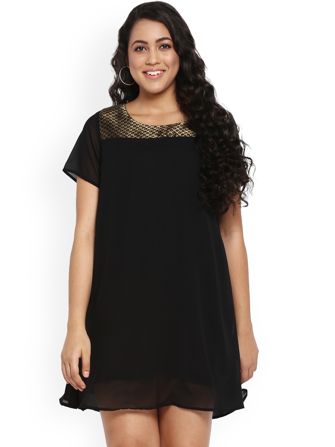 

Qurvii Plus Size Women Black Solid A-Line Dress