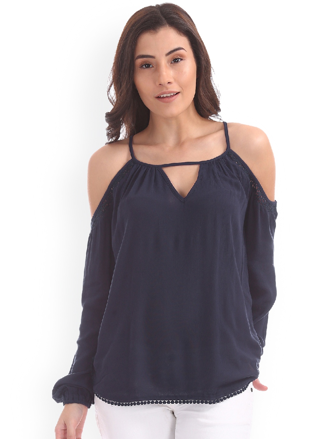 

Aeropostale Women Blue Cold Shoulder Top