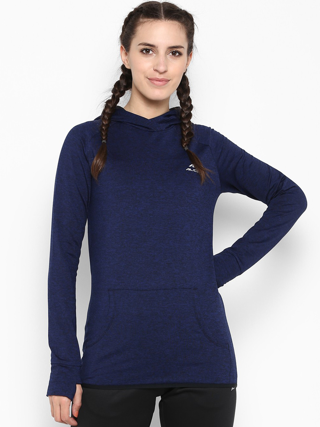 

Alcis Women Navy Blue Solid Hooded Sweatshirt