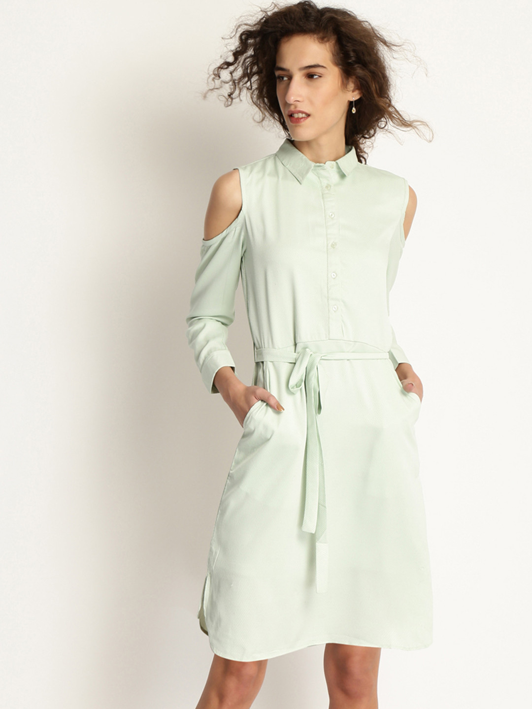 

Marie Claire Women Green Solid Shirt Dress