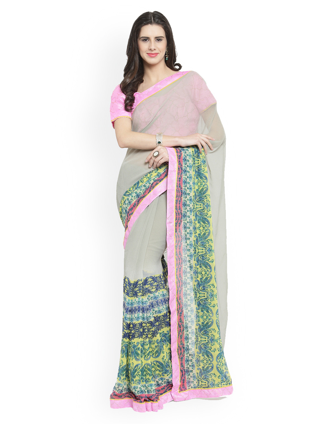 

Shaily Grey Solid Pure Georgette Saree