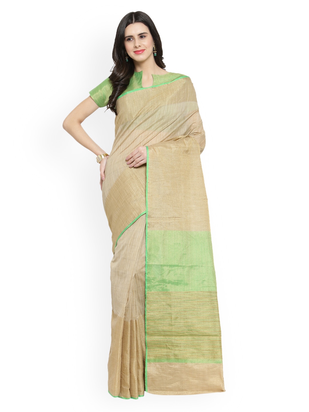 

Shaily Beige Solid Silk Cotton Saree