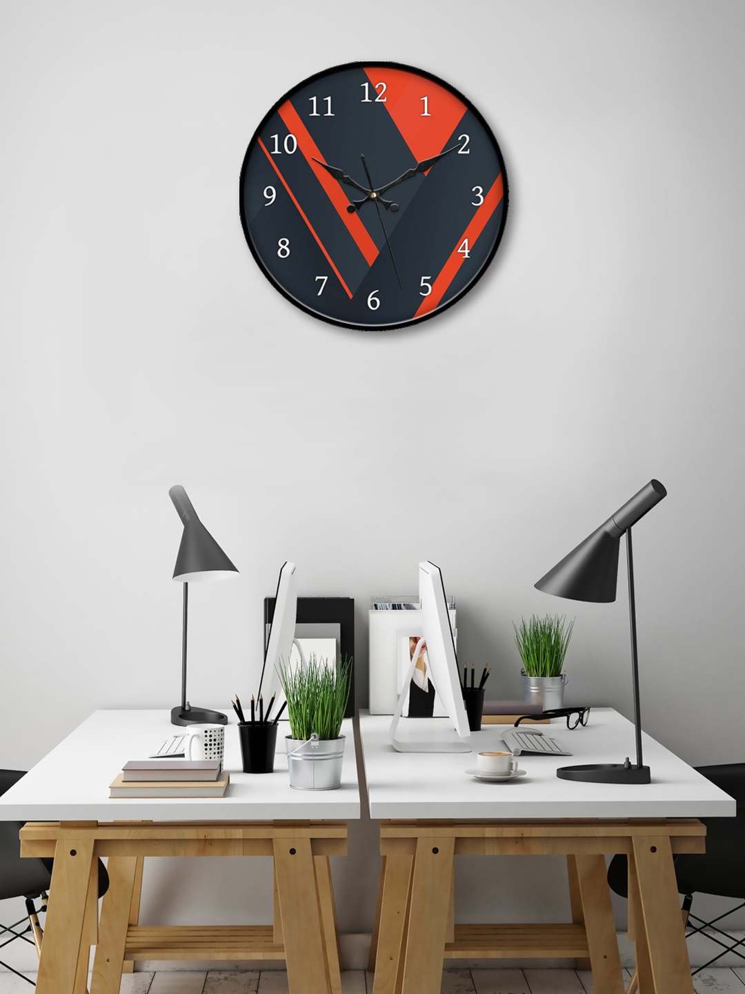

999Store Navy Blue & Red Round Printed 30.48 cm Analogue Wall Clock