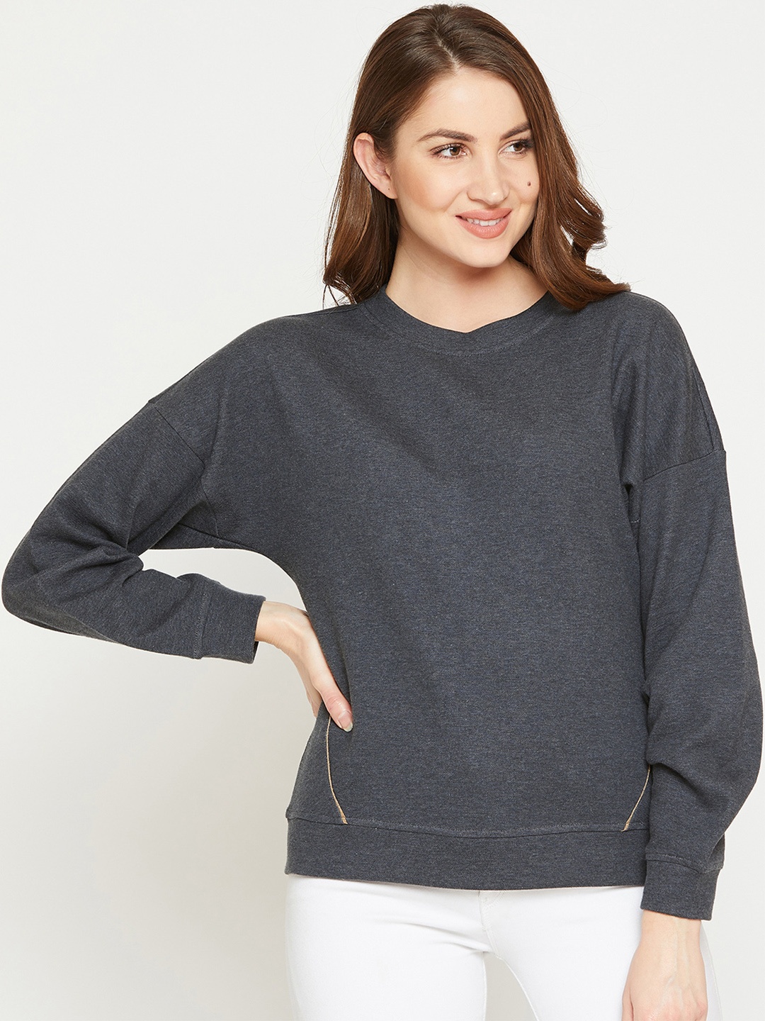 

RARE Women Grey Solid Sweatshirt