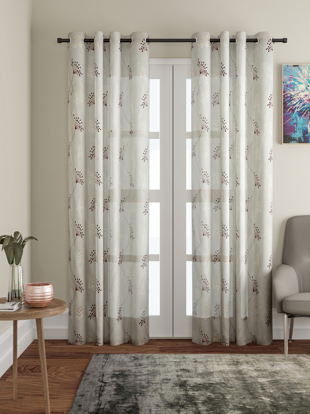 

Cortina Set of 2 White Embroidered Sheer Window Curtains