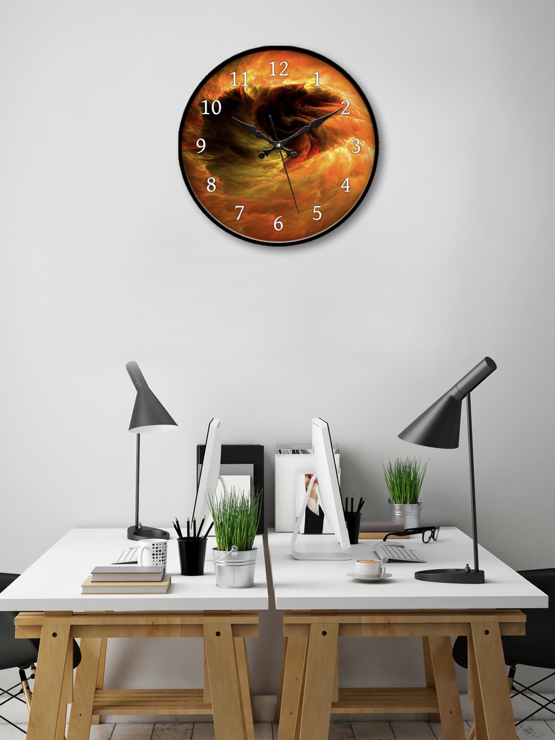 

999Store Orange Round Printed Analogue Wall Clock