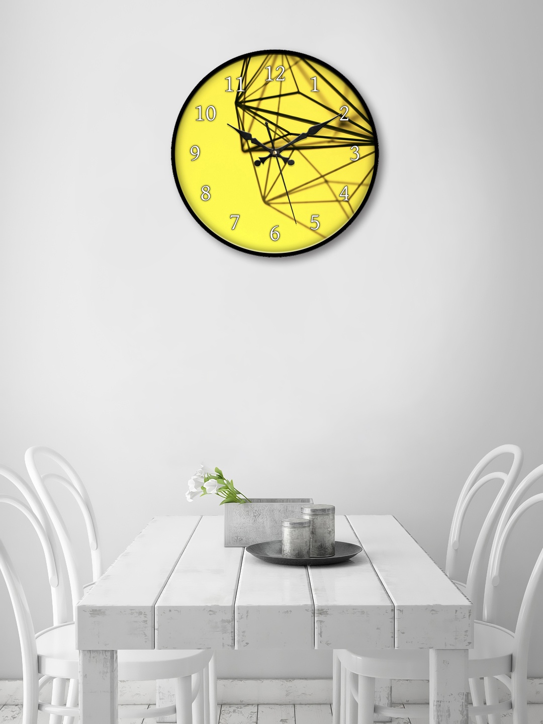 

999Store Yellow Round Printed Analogue Wall Clock